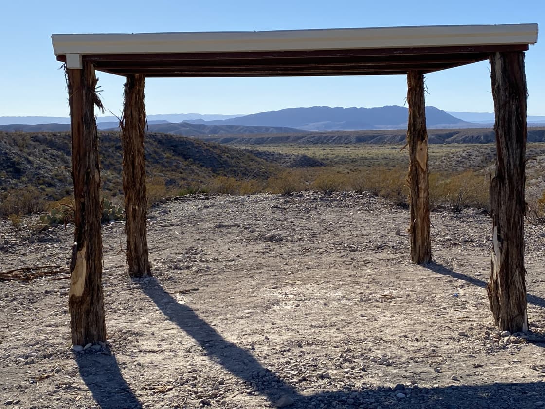 La Sierrita shade structure overlooking the Big Bend landscape