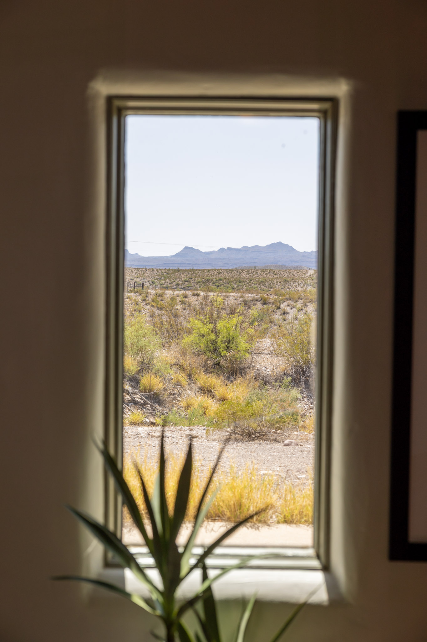 View through a window at La Centinela in Big Bend Texas